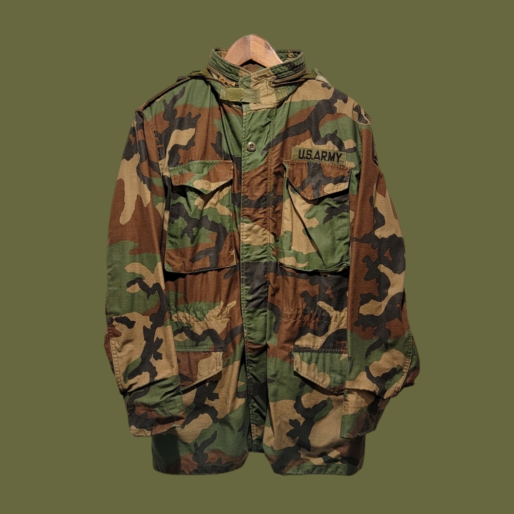 Vintage US Army jacket cargo cold weather ripstop military camo 80s coat